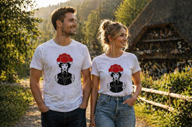 Moderne Schwarzwald Streetwear mit Bollenhut Print